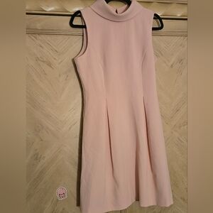 Eliza J. Mock neck dress with exposed gold zipper. Color: Blush. Size 8